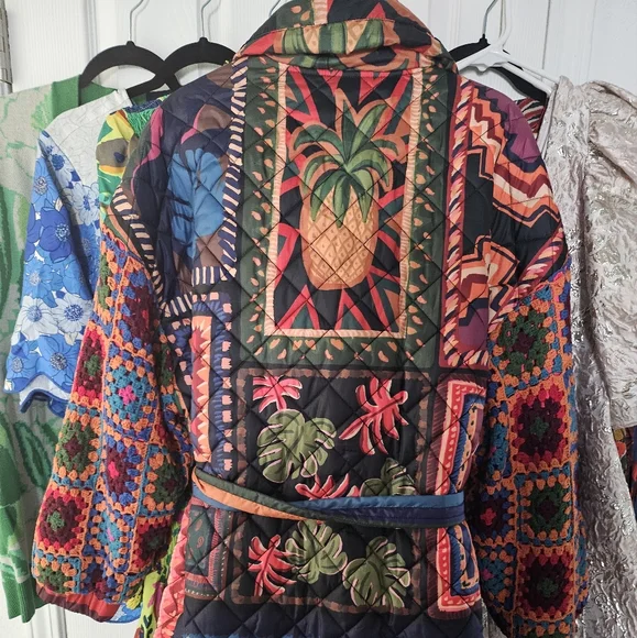 Farm Rio Patchwork Tapestry Crochet Puffer Jacket - Picture 5 of 7